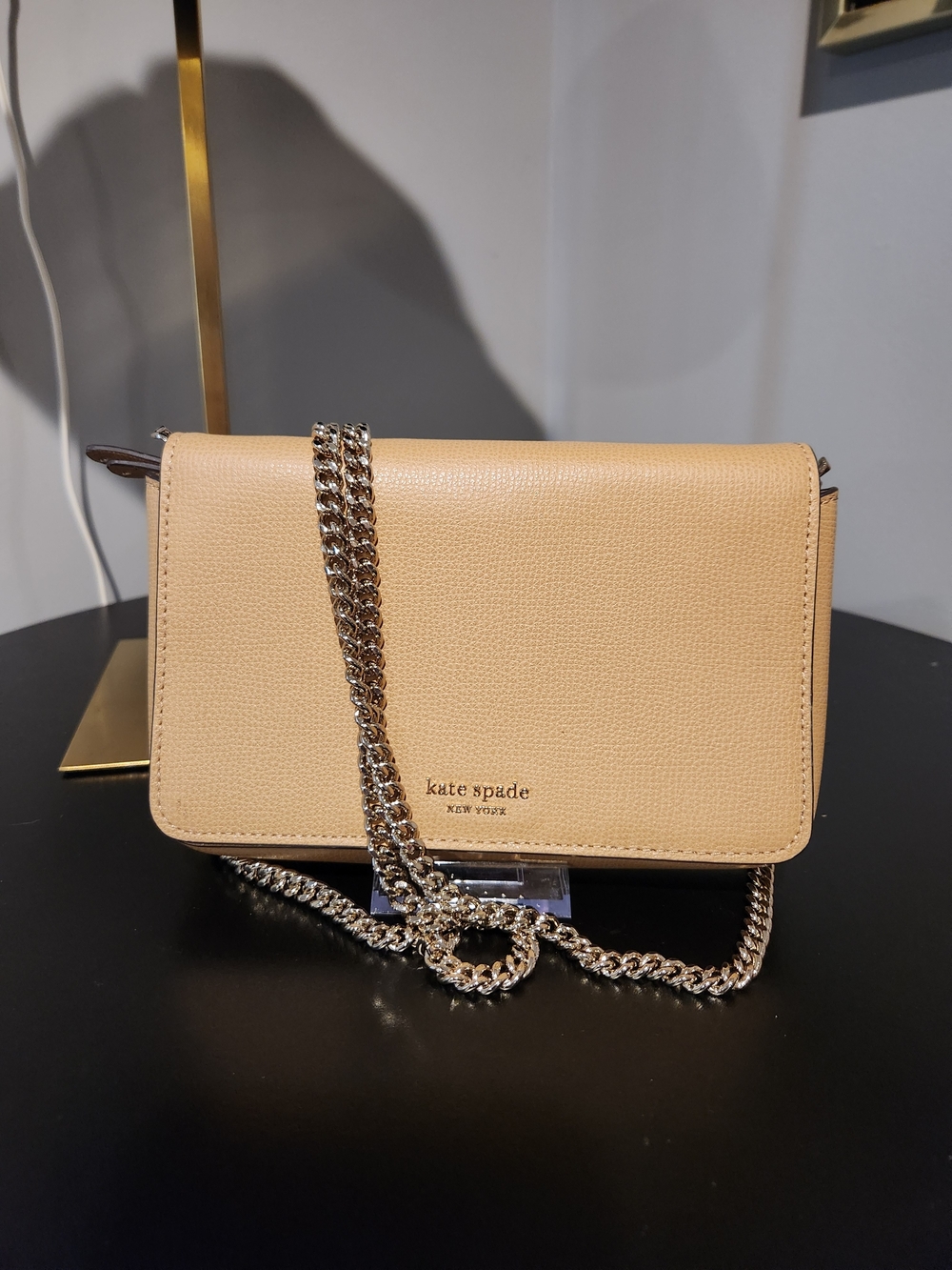 kate spade sylvia tan pebble leather chain crossbody bag